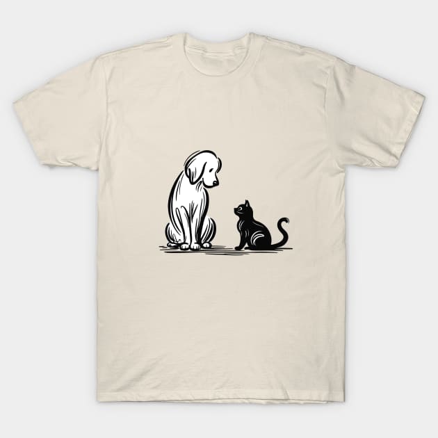 white dog and black cat T-Shirt by mikekiev